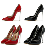 Women's Metal Heel Chain Design Stilettos - Black -  Party Stilettos - 45 B - PU Leather - image 34