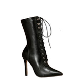 Women's Lace Up Stiletto Chelsea Boots - Black - Lace Up Boots - 43 B - PU Leather - image 3