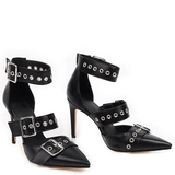 Women's Punk Buckle Strap Rivet Stilettos - White - Punk Rivet Stilettos - 4 B - PU Leather - image 26