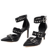 Women's Punk Buckle Strap Rivet Stilettos - White - Punk Rivet Stilettos - 4 B - PU Leather - image 24