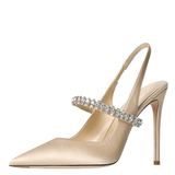 Women's Luxury Diamante Satin Stilettos - Champagne - 10 cm Heel Shoes - 45 B - Satin - image 1