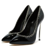 Women's Metal Heel Chain Design Stilettos - Black -  Party Stilettos - 45 B - PU Leather - image 11