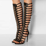Women's Roman Gladiator Lace Up Stilettos - Black - Platform Sandals - 44 B - PU Leather - image 25