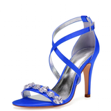 Women's Luxury Satin Crystal Bridal Sandals - White - Bridal Stilettos - 43 B - Satin - image 1