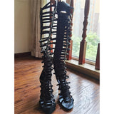 Women's Roman Gladiator Lace Up Stilettos - Black - Platform Sandals - 44 B - PU Leather - image 16