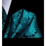 Funki Buys | Neckties | Men's 3 Pcs Teal Flowers Formal Tie Set