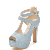 Women's Sequin Peep Toe Platform Sandal - Gold - Sandals - 43 B - PU Leather - image 26