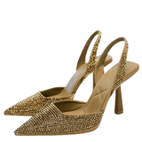 Women's Shiny Beaded Mid Heeled Mules - Gold - Slingback Mules - 43 B - PU Leather - image 5