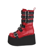 Women's Gothic Buckle Strap Biker Boots - Wine Red - Buckle Biker Boots - 34 B - PU Leather - image 2