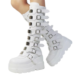 Women's Punk Buckle Strap Platform Boots - White - 1 - 2022 - Rippled Heel - 43 B - PU Leather - image 1