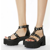 Women's Gothic Rivet Ring Platform Sandal - Black - Gothic Sandals - 35 B - PU Leather - image 24