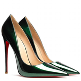 Women's Red Bottom High Heeled Pumps - Green - 1 / Patent / 12cm - 43 B - Genuine Patent Leather - image 5