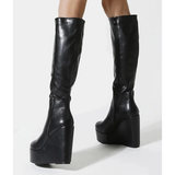 Women's High Luxury Gothic Platform Boots - Black - 1 / Lace Up - 10 B - PU Leather - image 24