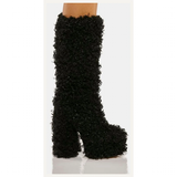 Women's Fuzzy Faux Wool Platform Boots - Orange - Short Plush Boots - 42 B - Imitation Wool - image 44