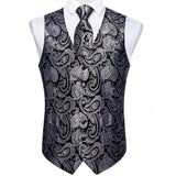 Men's 4 Pcs Classic Paisley Tie Vest Set - Black - 4pc Tie Set - MJTZ0148 - 3XL - Silk - image 6