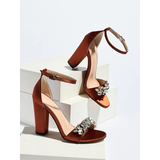 Funki Buys | Shoes | Women's Satin Crystal High Block Sandal