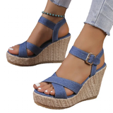 Women's Open Toe High Wedge Sandals - Blue - Wedge Sandals - 42 B - Denim - image 1