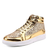 Men's Women's Bling Lace Up Sneakers - Gold - Bling Sneakers - 9.5 B - PU Leather - image 3