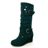 Women's Mid-Calf Suede Wedge Stud Boot - Suede - Brown Camel - 11 B - PU Suede Leather - image 2