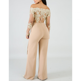 Women's Elegant Lace Evening Pantsuit - Black/Gold - Evening Jumpsuit - XXXL - Polyester Spandex - image 11