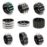 Unisex Wide Cuff Goth Bracelet - Black - Spike Bracelet B01 - Medium - PU Leather - image 19