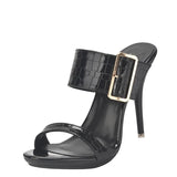 Women's Big Buckle High Heel Slides - Black - Formal Shoes - 43 B - PU Leather - image 1