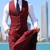 Men's 3 Pcs Slim Fit Formal Wedding Suits - Red - 3 Pcs Slim Fit Suit - 6XL - Polyester - image 6