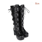Women's Punk Cross and Buckle Strap Boot - Black - 1 / 8cm PU / Matte Boots - 44 B - PU Leather - image 14