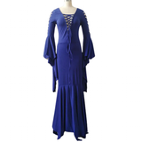 Women's Goth Lace Up Halloween Dress - Blue - Morticia Adams Dress - 5XL - Polyester - image 12