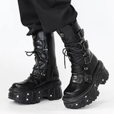 Women's Punk Style Lace-up Platform Boot - Black - Chunky Boots - 43 B - PU Leather - image 10
