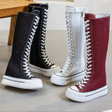 Women's Lace Up Knee High Canvas Boots - Black - Knee High Boots - 40 B - Canvas - image 15