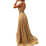 Women's Long Sparkly Prom Ball Dress - Gold - Ball Gown - 20W - Chiffon Sequin - image 1