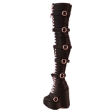 Women's Over Knee Buckle Lace Up Boots - Black - Boots - 46 B - PU Patent Leather - image 2