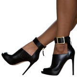 Women's High Buckle Strap Stiletto Sandal - Black - Buckle Strap Stilettos - 46 B - PU Leather - image 1