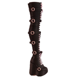 Women's Over Knee Buckle Lace Up Boots - Black - Boots - 46 B - PU Patent Leather - image 5