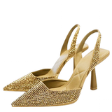 Women's Shiny Beaded Mid Heeled Mules - Gold - Slingback Mules - 43 B - PU Leather - image 1