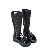 Women's Cut Out Gladiator Sandals - Black - Platform Sandals - 42 B - PU Leather - image 15