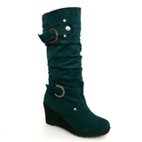 Women's Mid-Calf Suede Wedge Stud Boot - Suede - Brown Camel - 11 B - PU Suede Leather - image 6