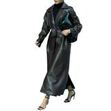 Women's Extra Long Faux Leather Coat - Black - Long PU Leather Jacket - 5XL - PU leather - image 28