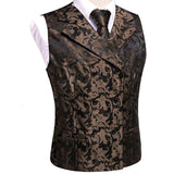 Men's 4 Pcs Formal Floral Tie Vest Sets - Brown - 4pc Tie Set - HT-MJ-0093 - 3XL - Silk - image 9