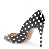 Women's PU Leather Polka Dot Heels - Black - 1 / 12cm Heel - 46 B - Silk/Leather - image 11