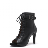 Women's High Heel Lace Up Dance Shoes - Black - 1 / K82F Non Slip 9.5cm - 46 B - Leather - image 1