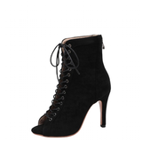 Women's Lace-up Suede Sole Dance Shoes - Black - 1 / WX122-M Suede 9.5cm - 46 B - PU Suede Leather - image 1