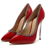 Women's Metal Heel Chain Design Stilettos - Black -  Party Stilettos - 45 B - PU Leather - image 32