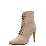 Women's Lace-up Suede Dress Boots - Beige - 1 / Suede 10.0cm Heels - 44 B - PU Suede Leather - image 30