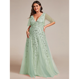 Women's Long Sequin Lace Formal Dress - Green - Gown - 26 - Polyester/Chiffon/Tulle - image 40