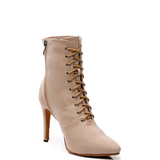 Women's Lace-up Suede Dress Boots - Beige - 1 / Suede 10.0cm Heels - 44 B - PU Suede Leather - image 36