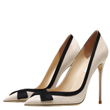 Women's Faux Leather Bow Knot Stilettos - Apricot - 1 / Suede / 12cm - 45 B - PU Leather - image 4