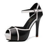 Women's Elegant High Fashion Sandals - Black/White - Stiletto Sandals - 41 B - PU Leather - image 44