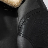 Men's Faux Leather and Sheepskin Jacket - Black - Motorcycle Bomber Jacket - 5XL - PU Leather - image 6